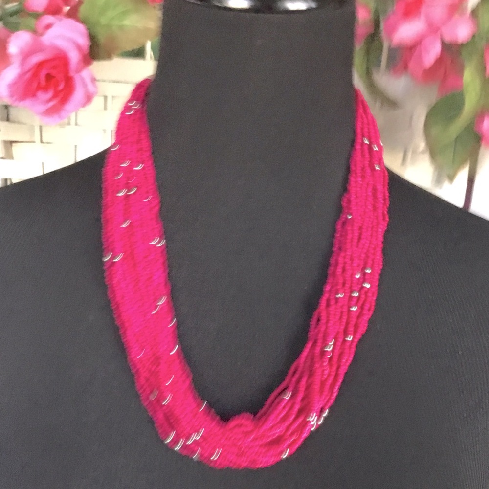 💝See New Listing 💝Fuchsia Seed Bead Seedbead Necklace New - Picture 4 of 4